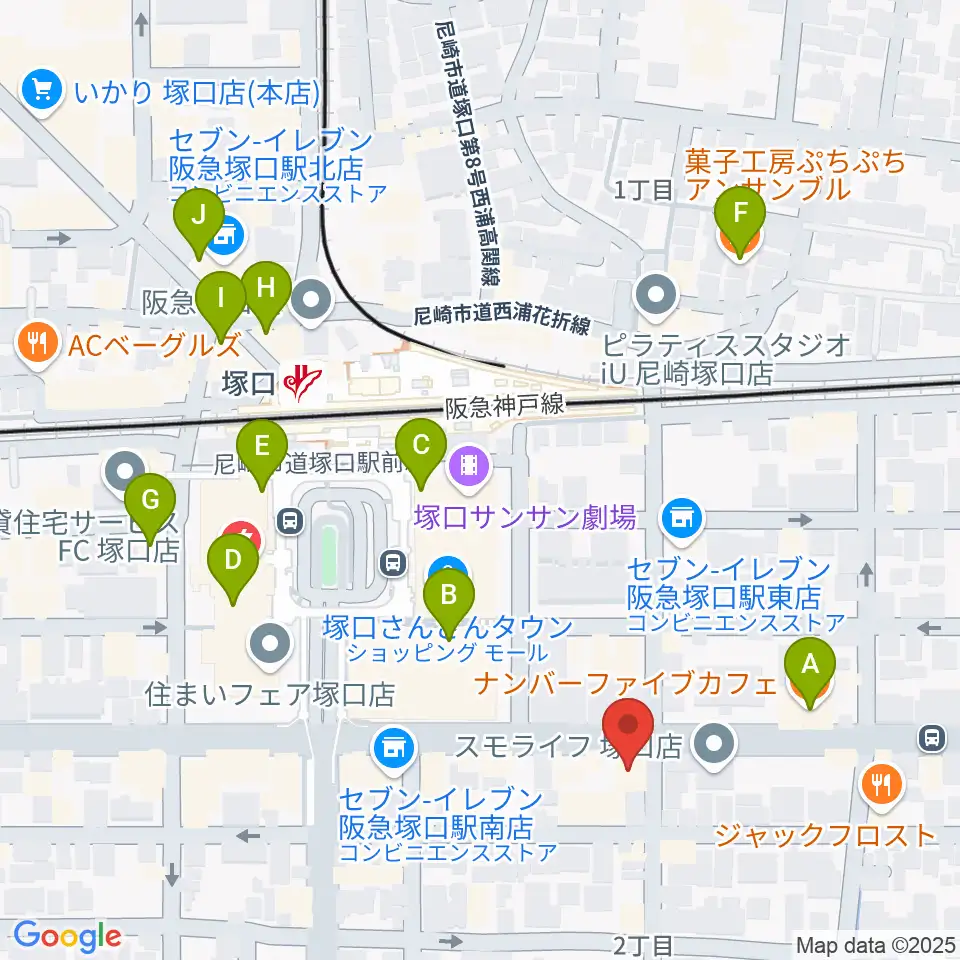 松田楽器ピアノギャラリー周辺のカフェ一覧地図