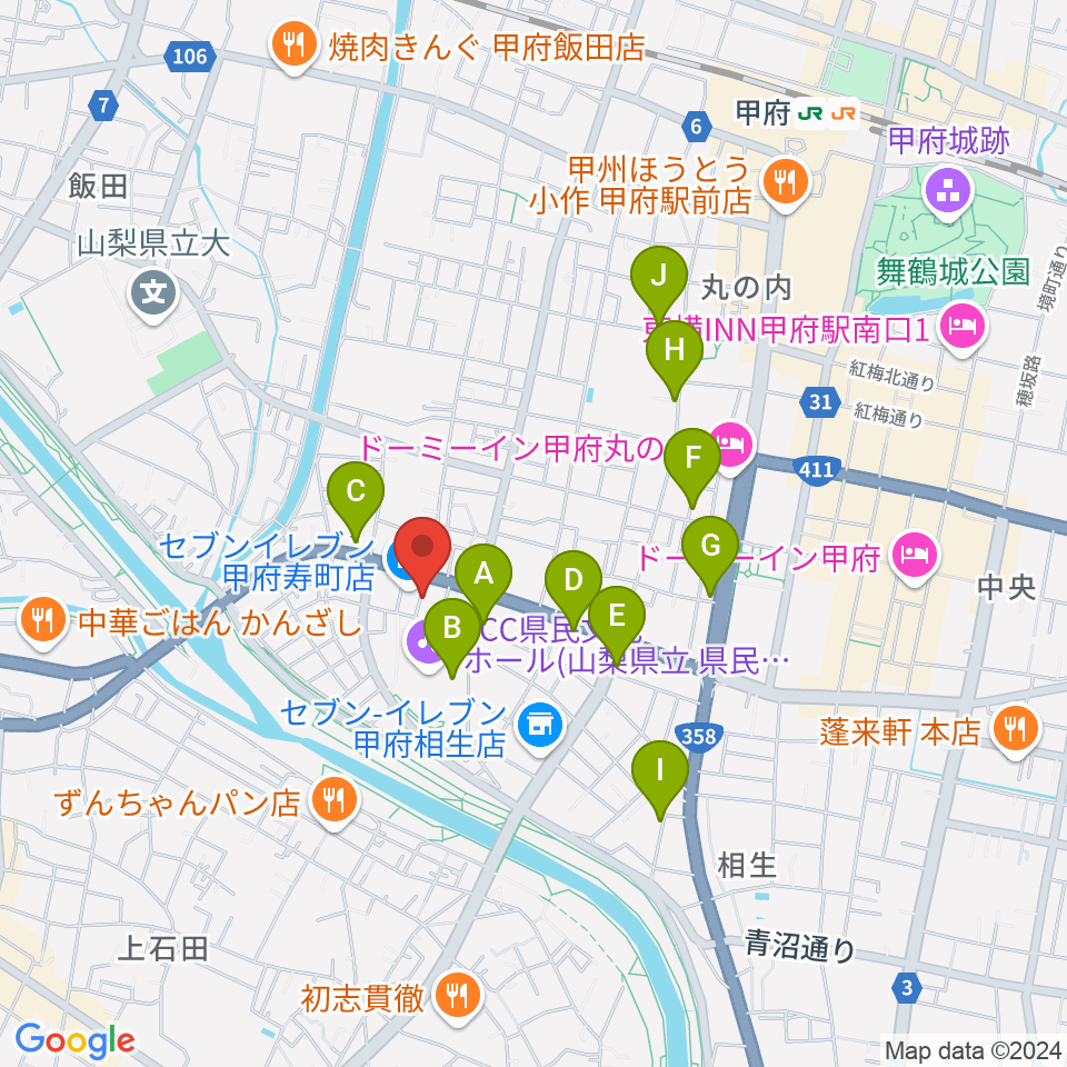 楽器工房コンチェルト周辺のカフェ一覧地図