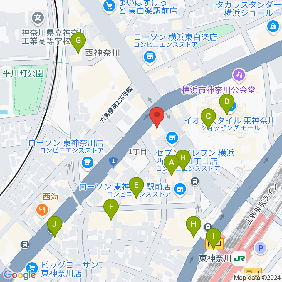 東神奈川音楽英語教育研究所周辺のカフェ一覧地図