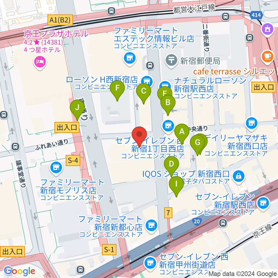 EYS音楽教室 新宿スタジオ周辺のカフェ一覧地図