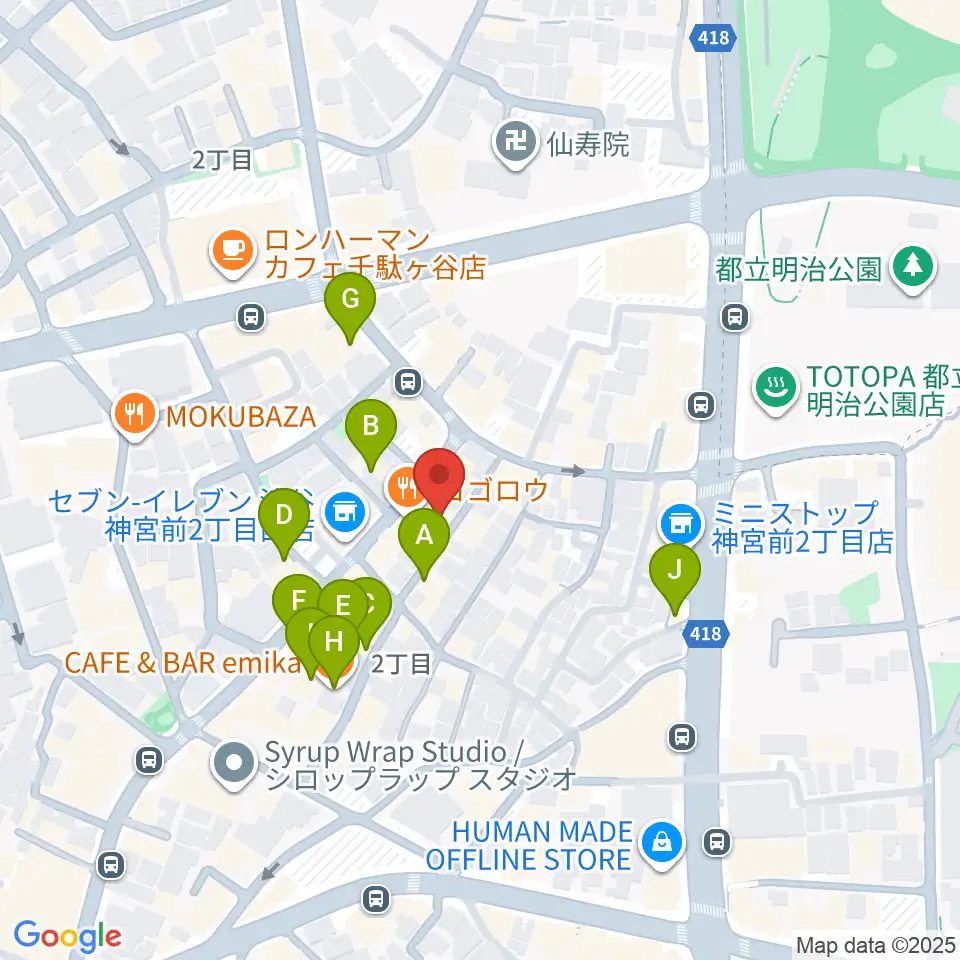 JiLL music school周辺のカフェ一覧地図