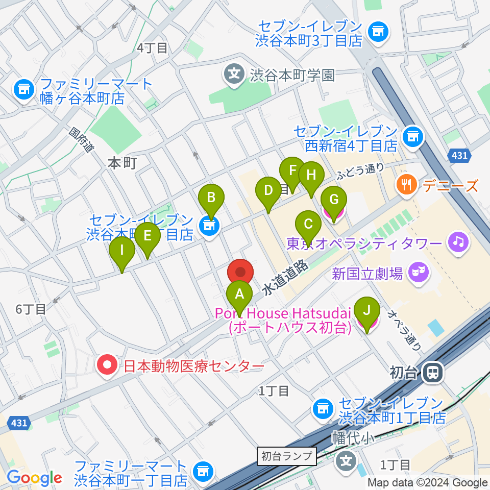 スタジオリリカ周辺のカフェ一覧地図