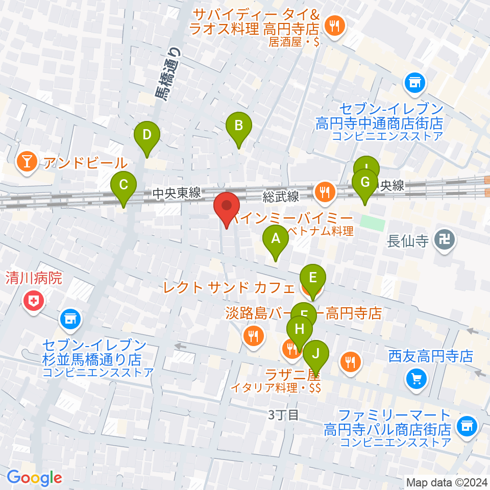 片岡マンドリン研究所周辺のカフェ一覧地図