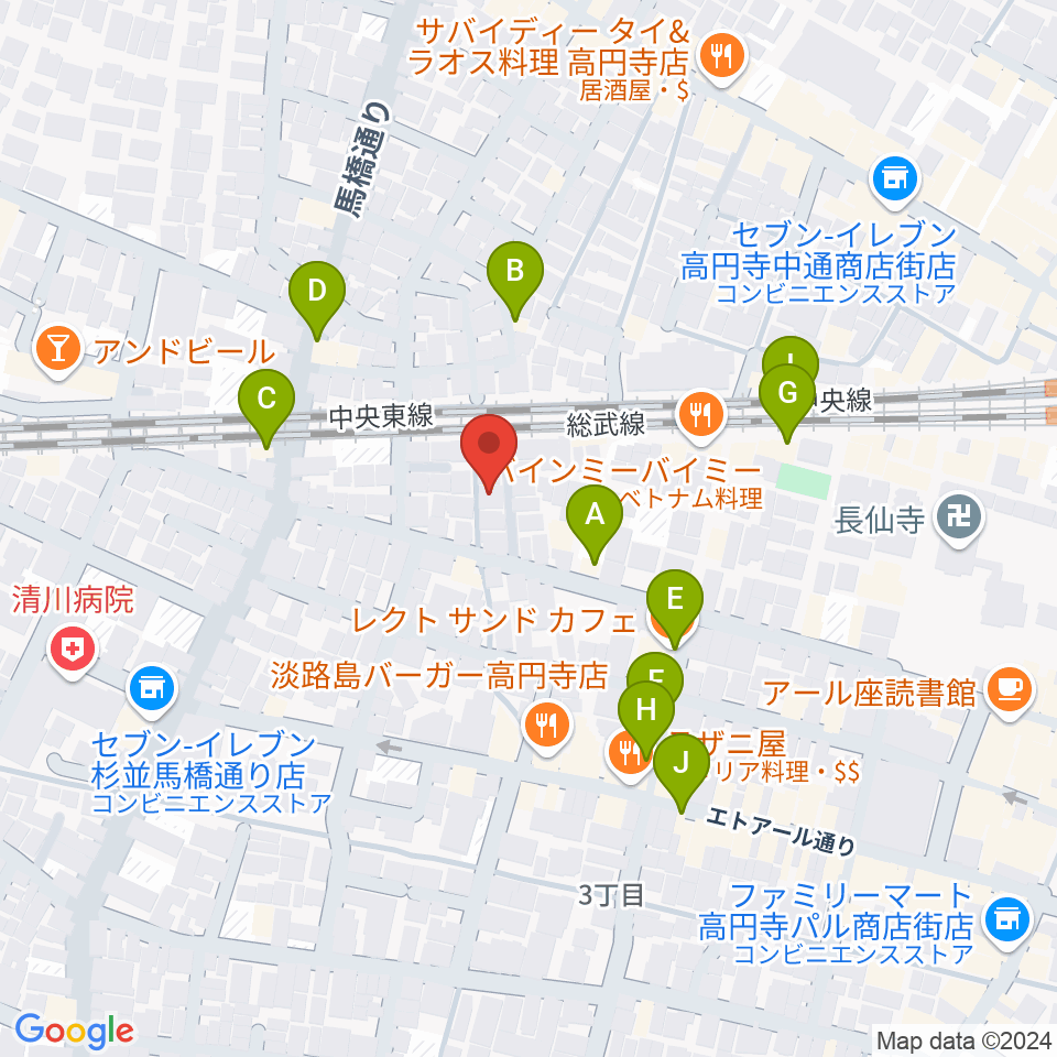 片岡マンドリン研究所周辺のカフェ一覧地図