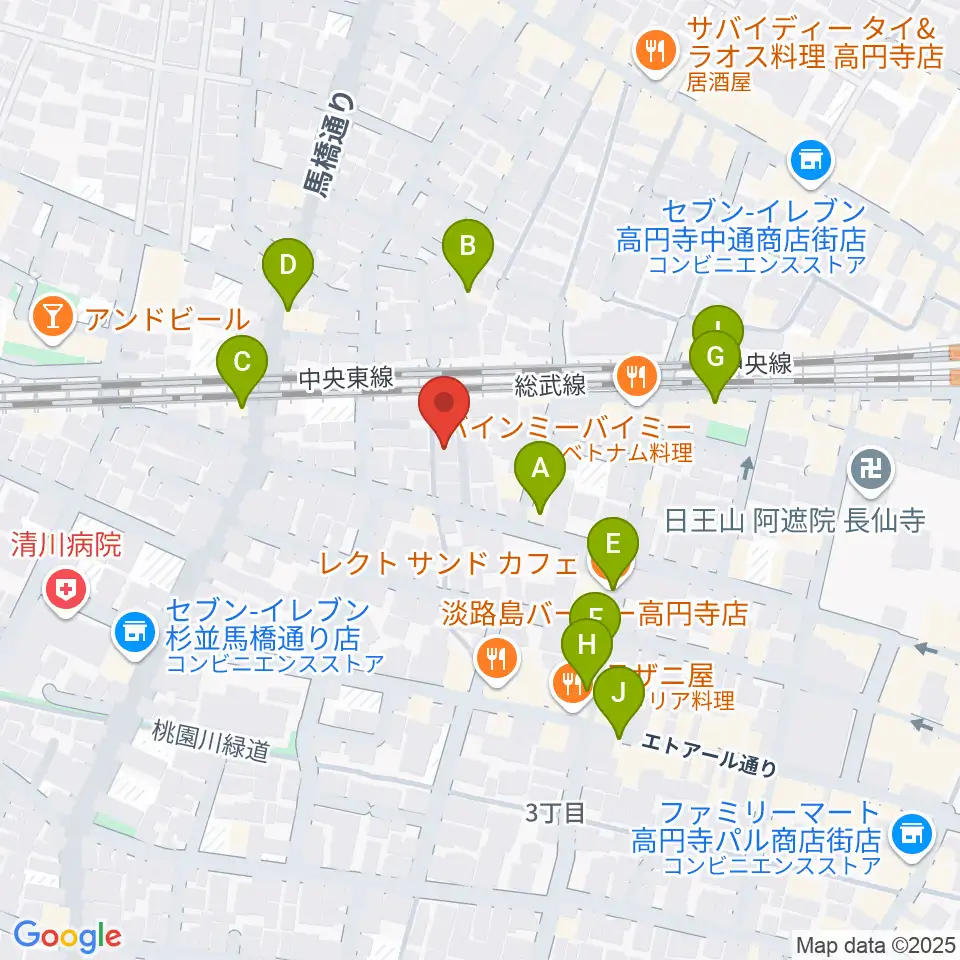 片岡マンドリン研究所周辺のカフェ一覧地図