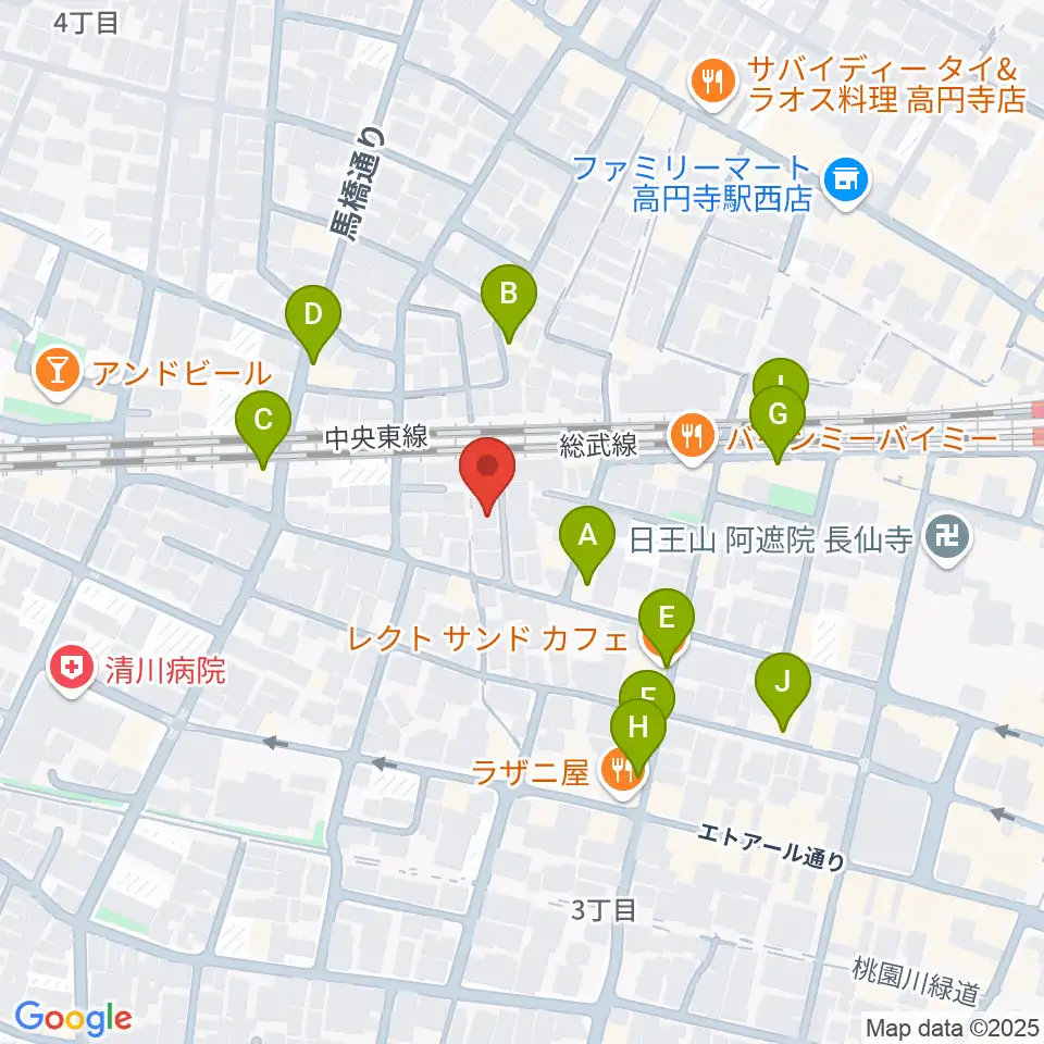 片岡マンドリン研究所周辺のカフェ一覧地図