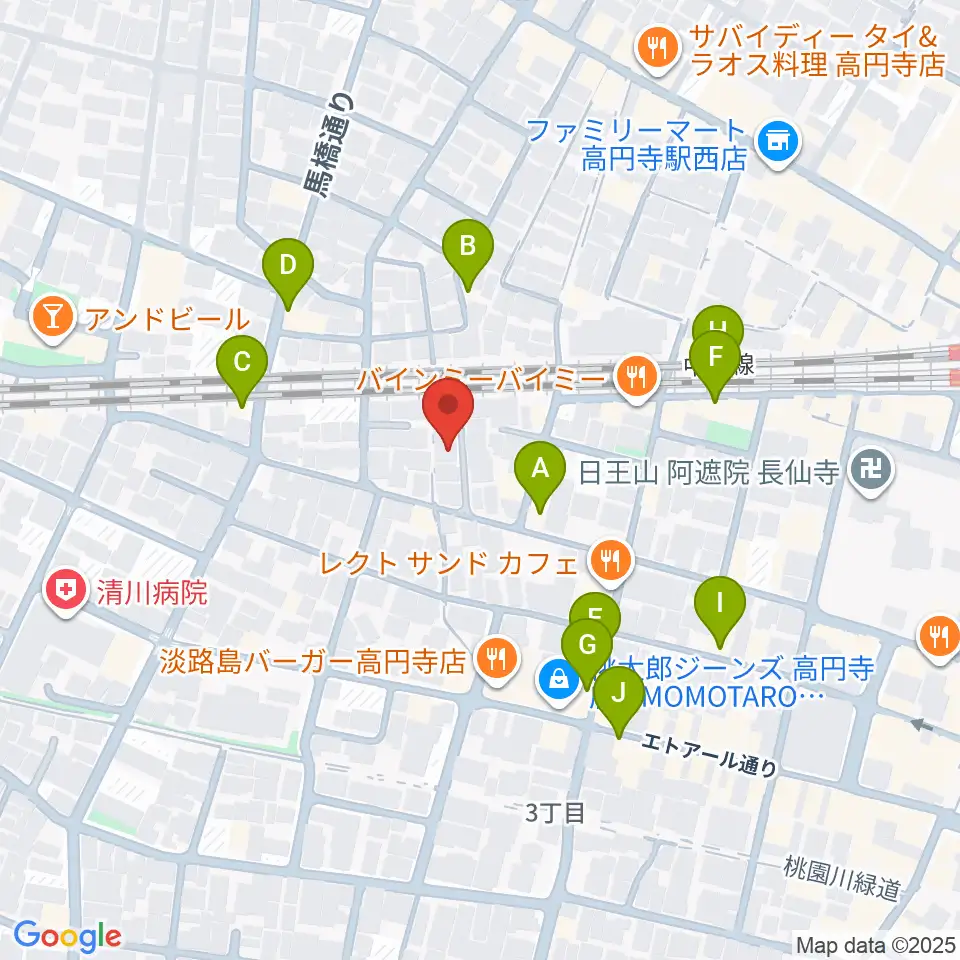 片岡マンドリン研究所周辺のカフェ一覧地図