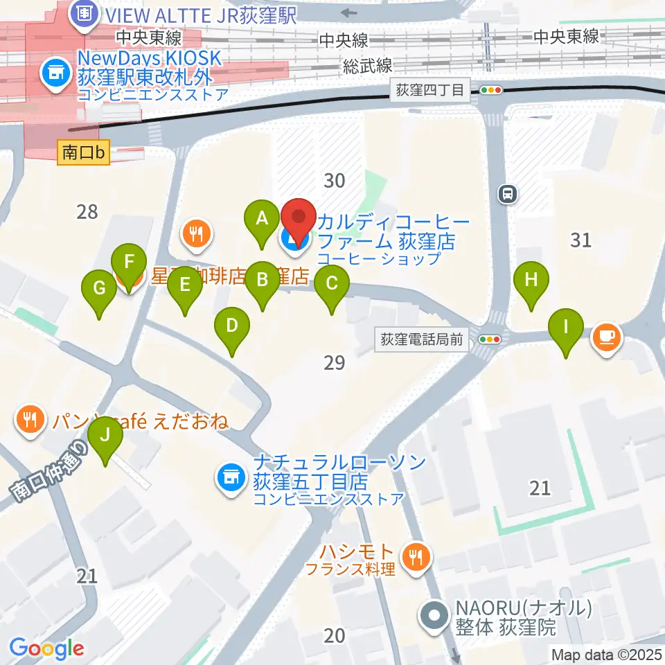 荻窪ミュージックセンター周辺のカフェ一覧地図