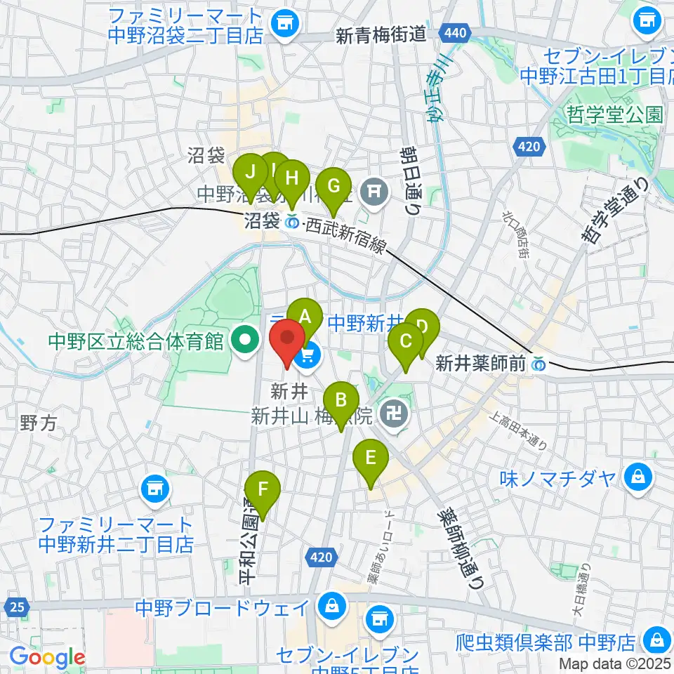 ヒロミュージックスクール沼袋校周辺のカフェ一覧地図