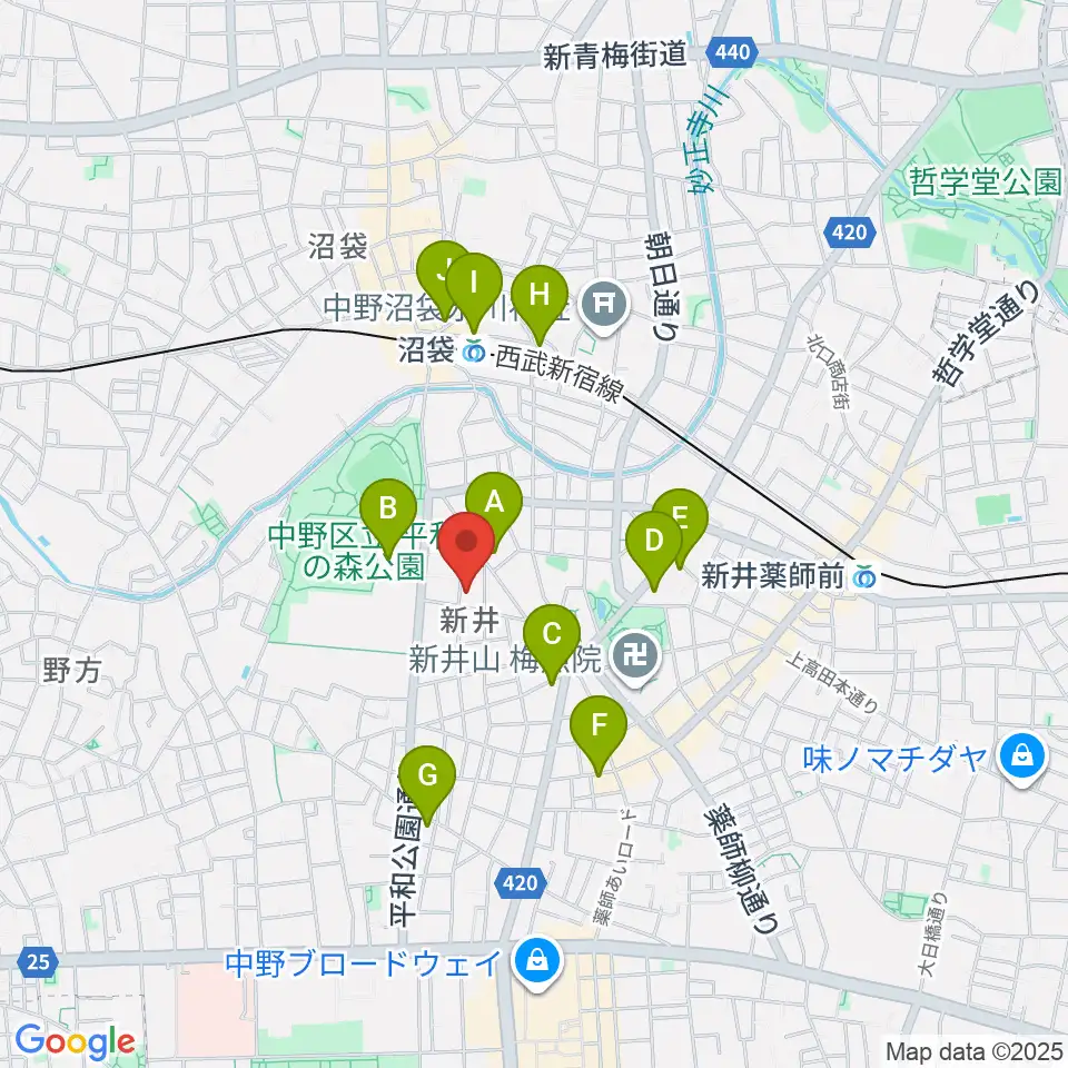 ヒロミュージックスクール沼袋校周辺のカフェ一覧地図