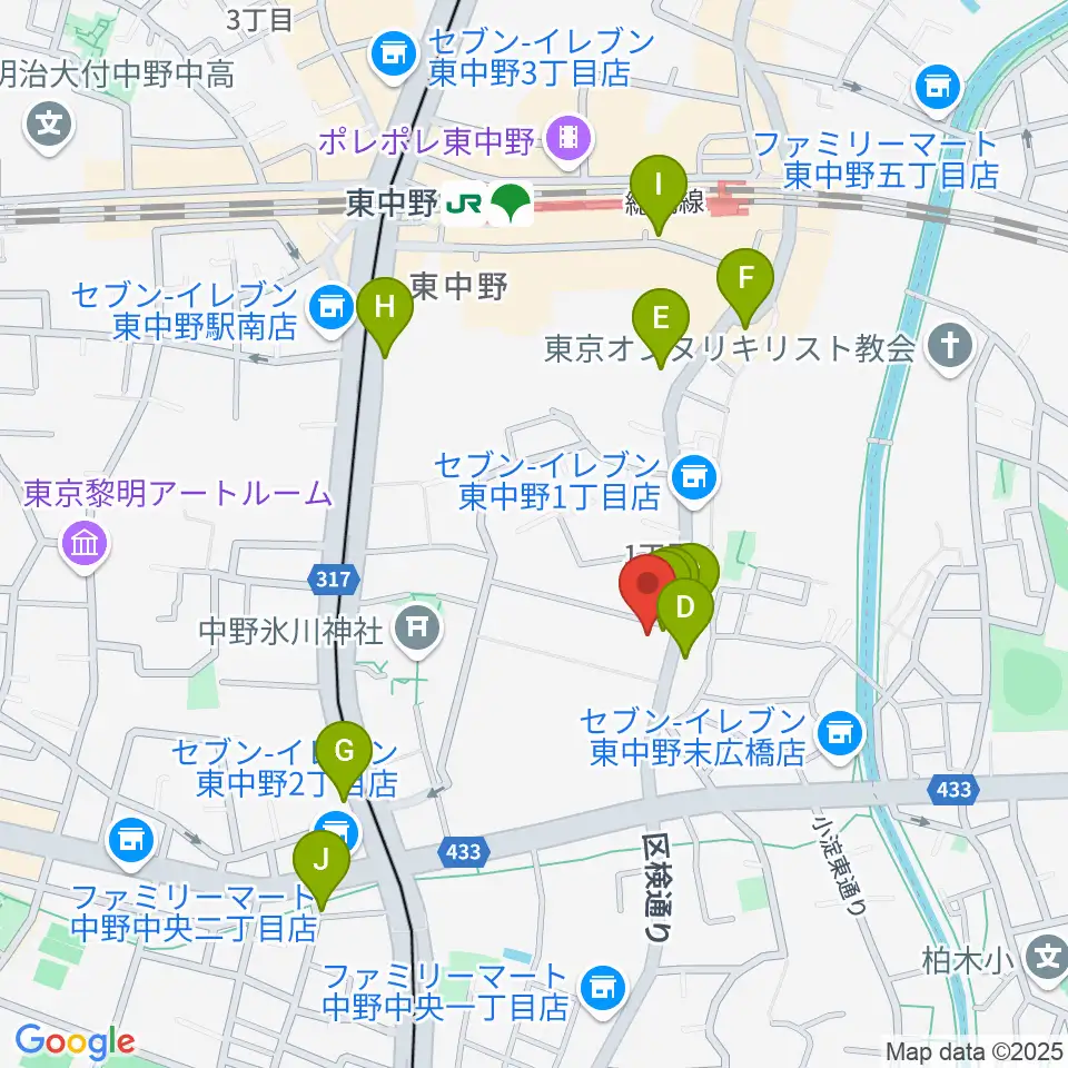 ミオンミュージックスクール東中野教室周辺のカフェ一覧地図