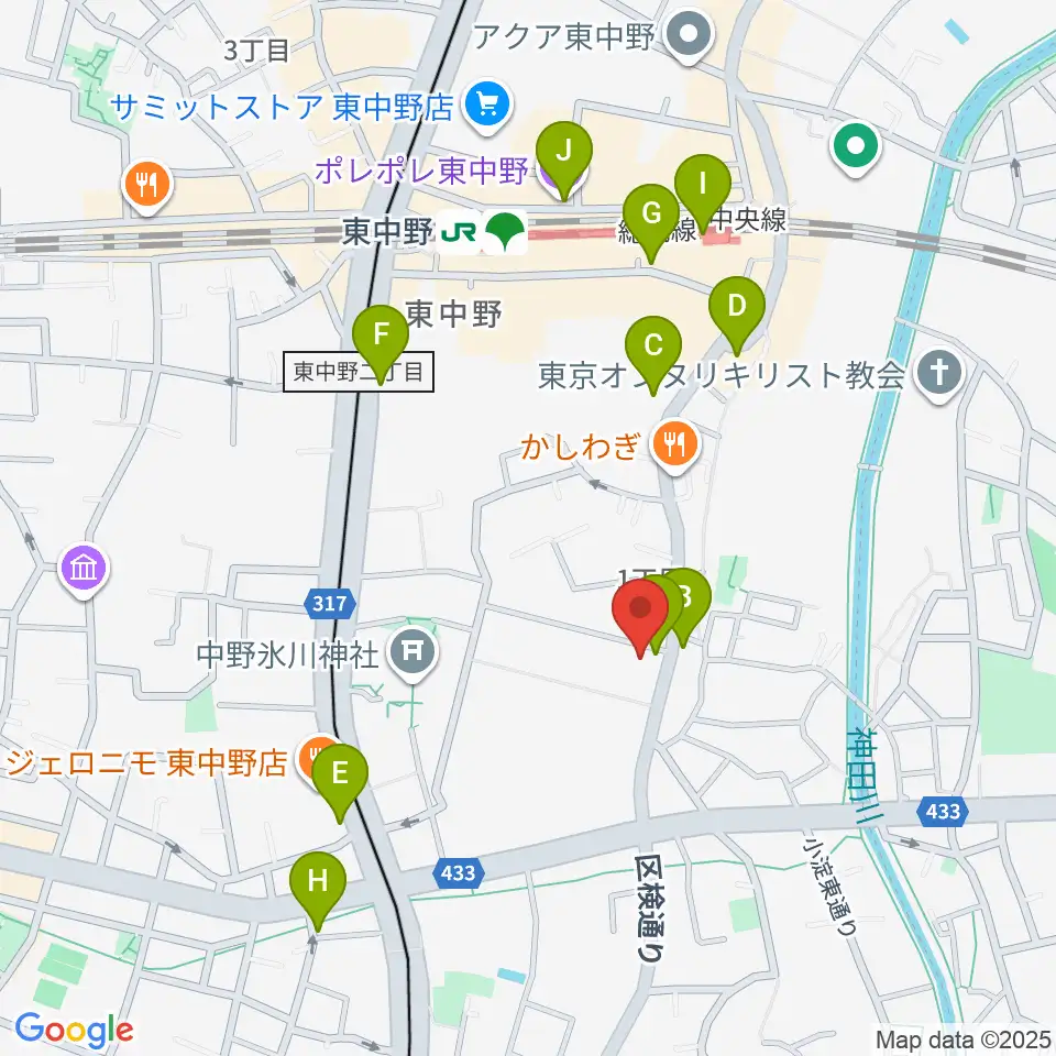 ミオンミュージックスクール東中野教室周辺のカフェ一覧地図