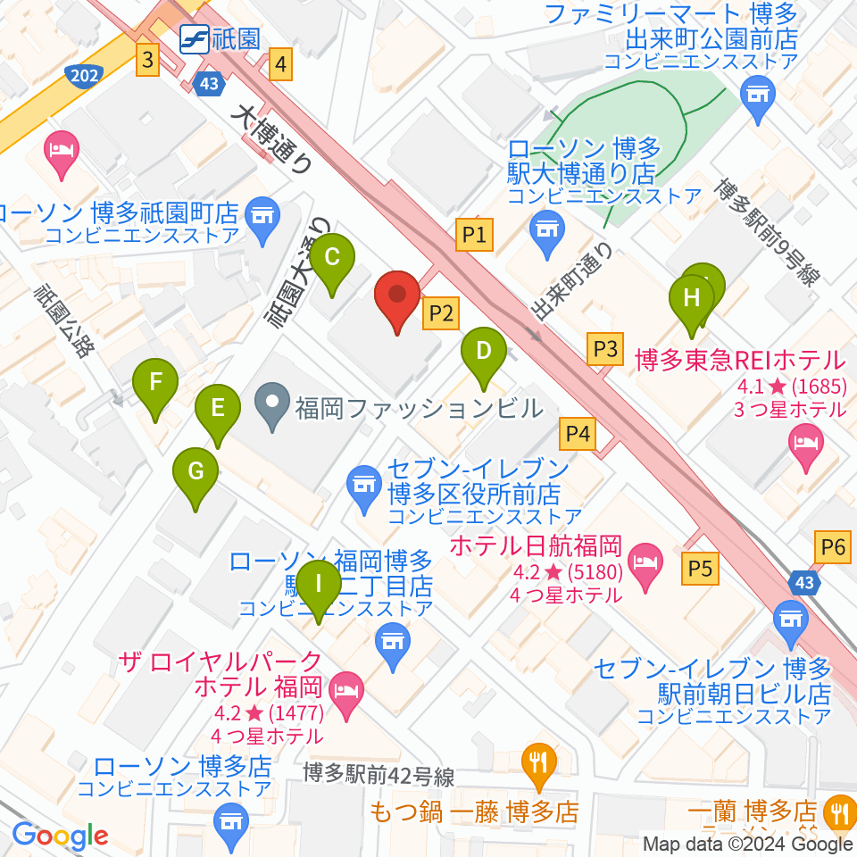 ボーカルスクールVOAT 福岡校周辺のカフェ一覧地図