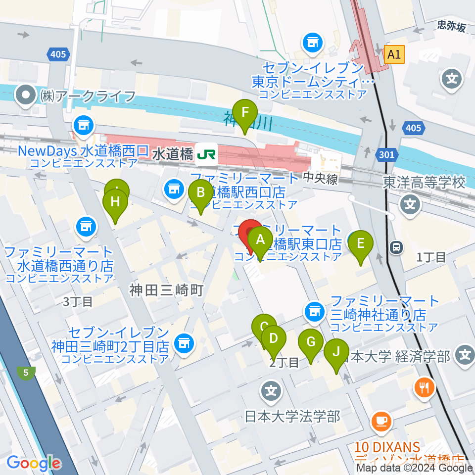 シブイオンガクスタヂオ飯田橋教室周辺のカフェ一覧地図