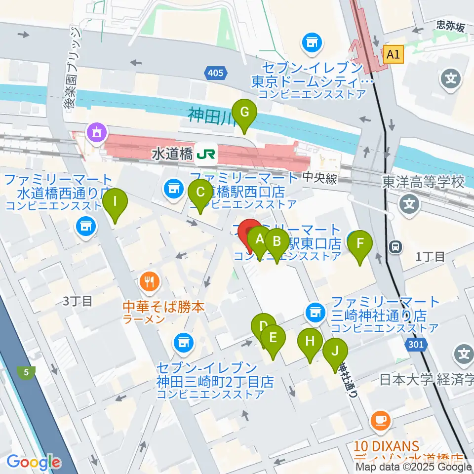 シブイオンガクスタヂオ飯田橋教室周辺のカフェ一覧地図
