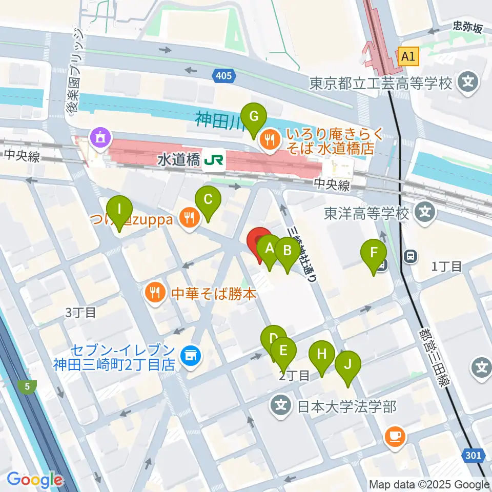 シブイオンガクスタヂオ飯田橋教室周辺のカフェ一覧地図