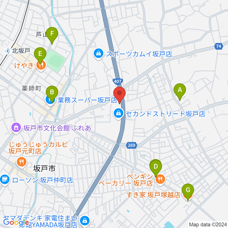 わかば楽器 ライブスペースリディム周辺のカフェ一覧地図