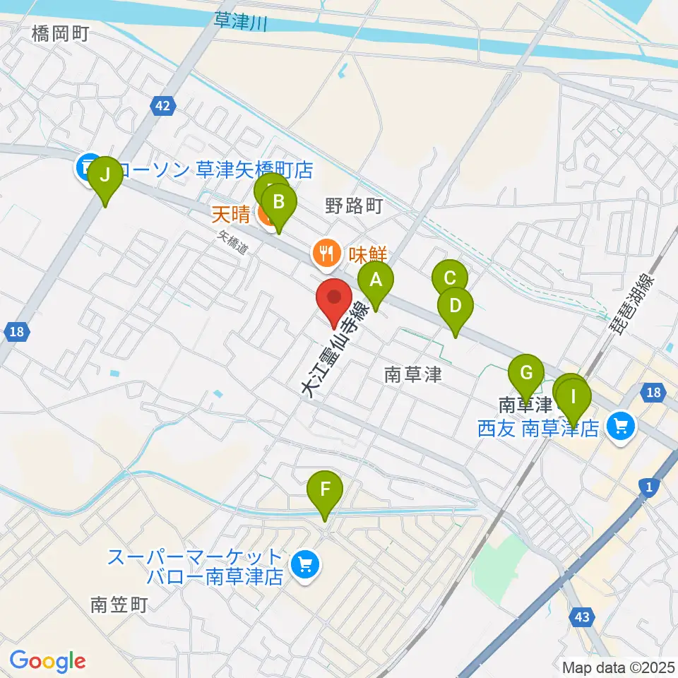 ロマン楽器 草津本店・ロマンホール周辺のカフェ一覧地図