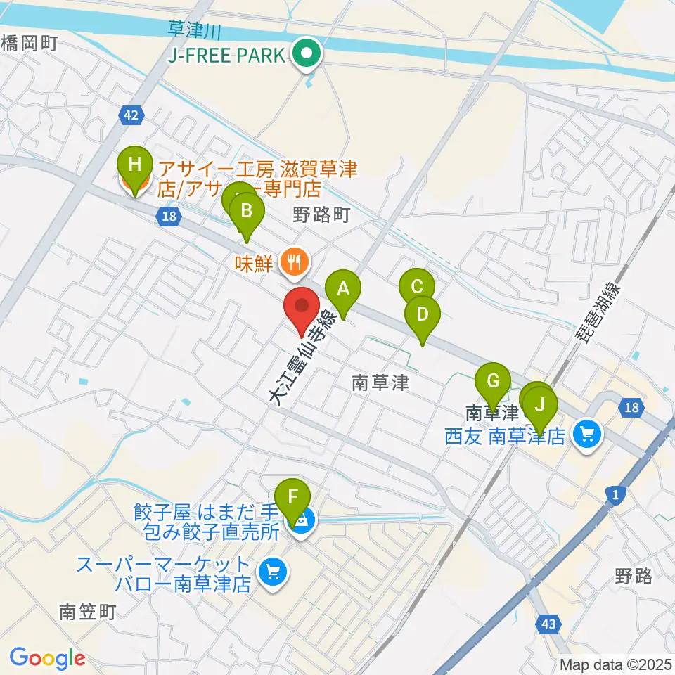 ロマン楽器 草津本店・ロマンホール周辺のカフェ一覧地図