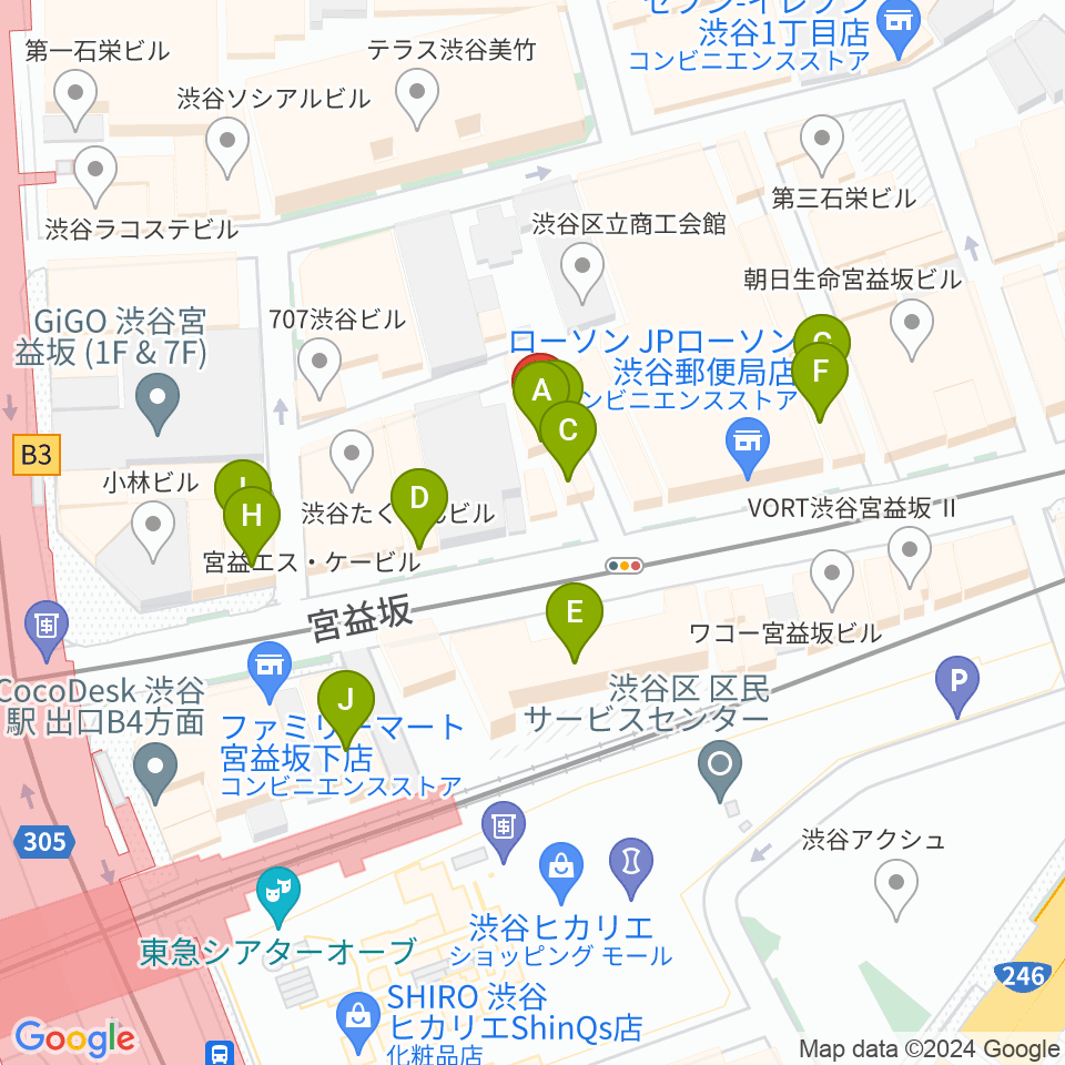 パワフルヴォイスヴォーカルスクール渋谷校周辺のカフェ一覧地図