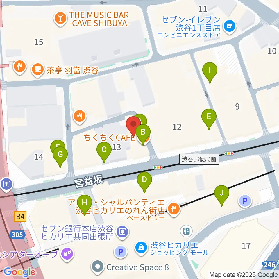 パワフルヴォイスヴォーカルスクール渋谷校周辺のカフェ一覧地図