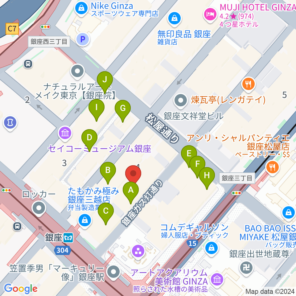 銀座十字屋ハープ＆フルートサロン周辺のカフェ一覧地図