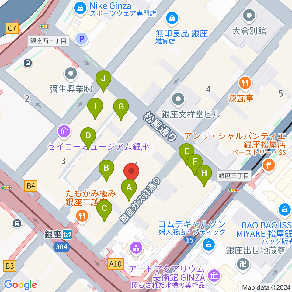 銀座十字屋ハープ＆フルートサロン周辺のカフェ一覧地図