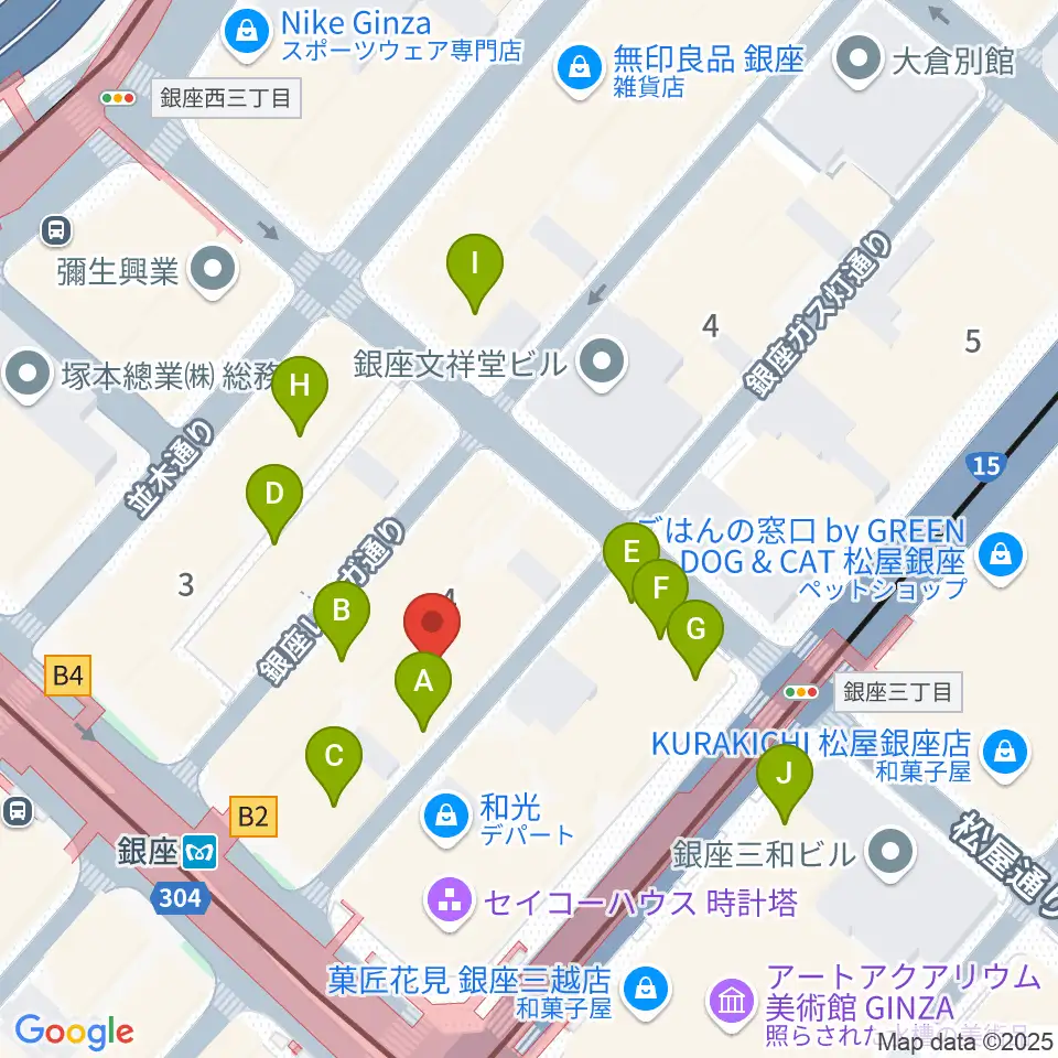 銀座十字屋ハープ&フルートサロン周辺のカフェ一覧地図