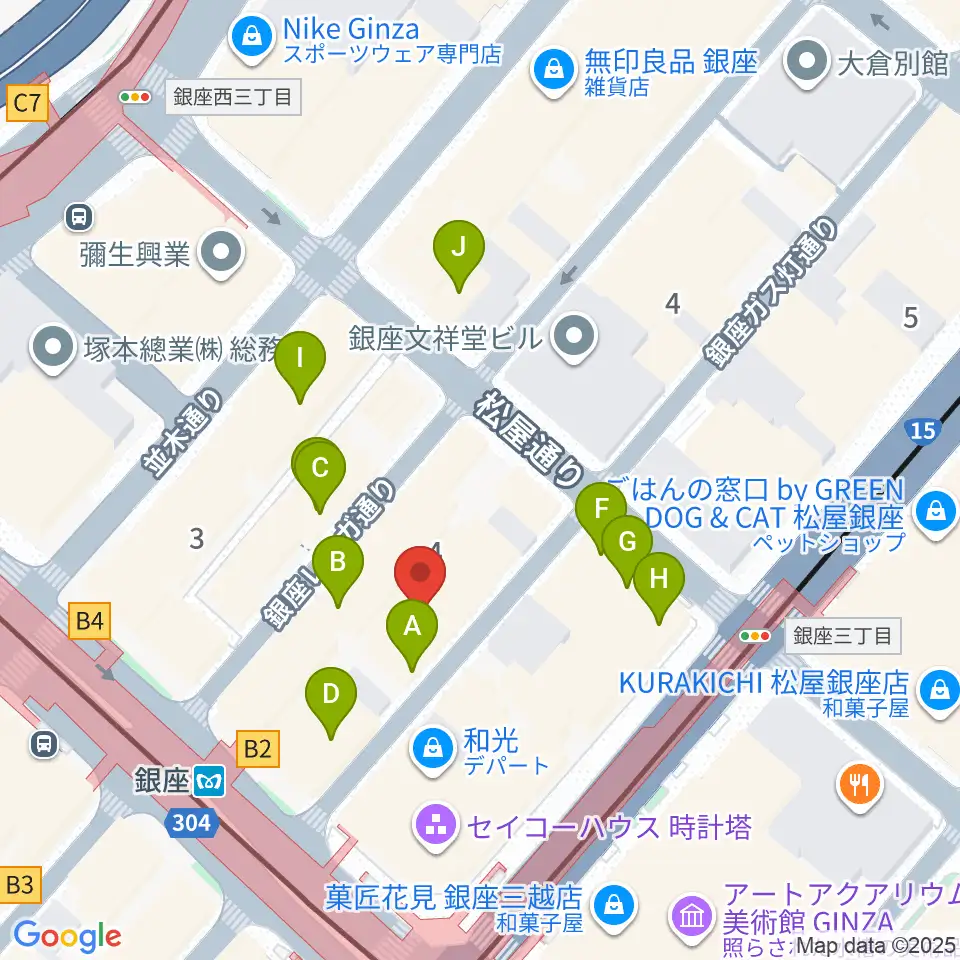銀座十字屋ハープ＆フルートサロン周辺のカフェ一覧地図