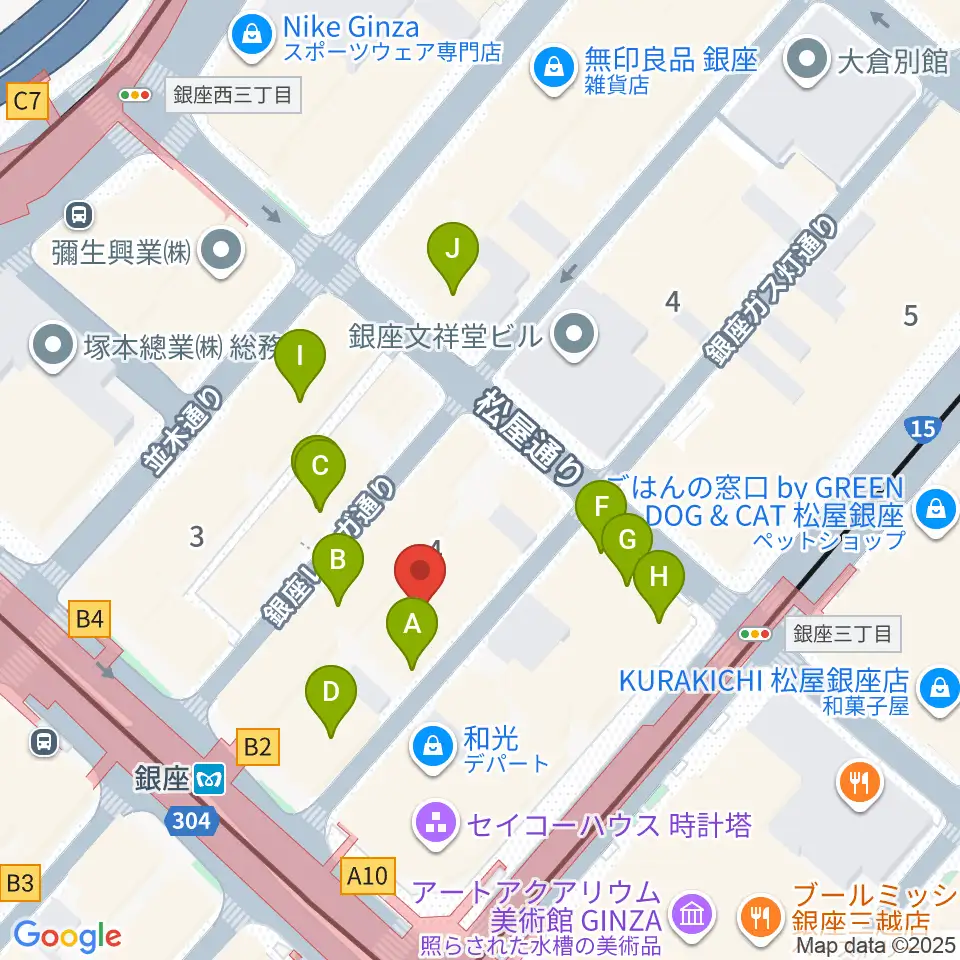 銀座十字屋ハープ＆フルートサロン周辺のカフェ一覧地図