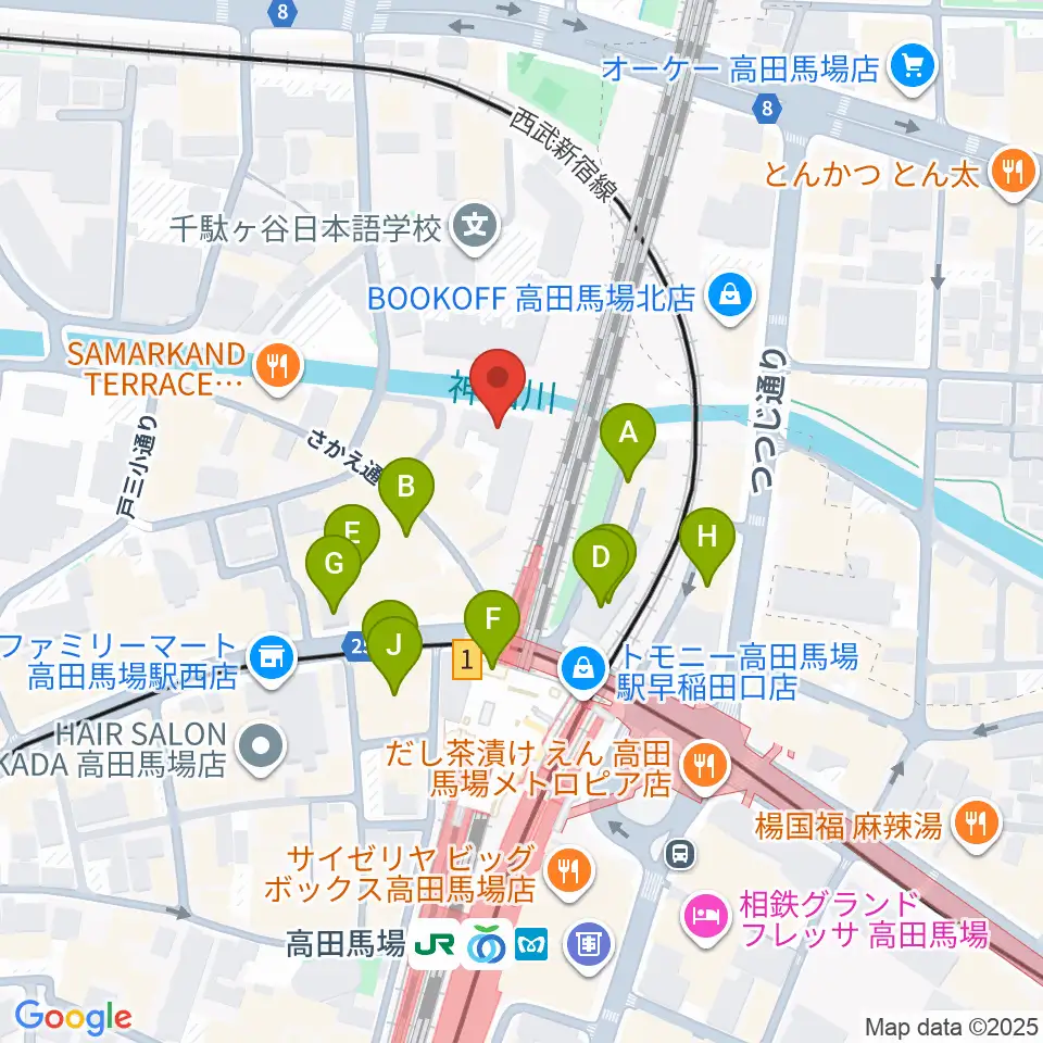ペペタスギター教室 高田馬場教室周辺のカフェ一覧地図