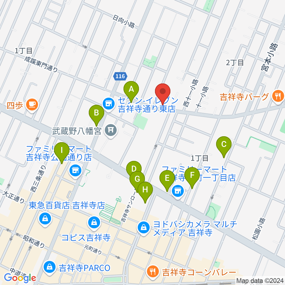 スズキ・メソード吉祥寺センター周辺のカフェ一覧地図