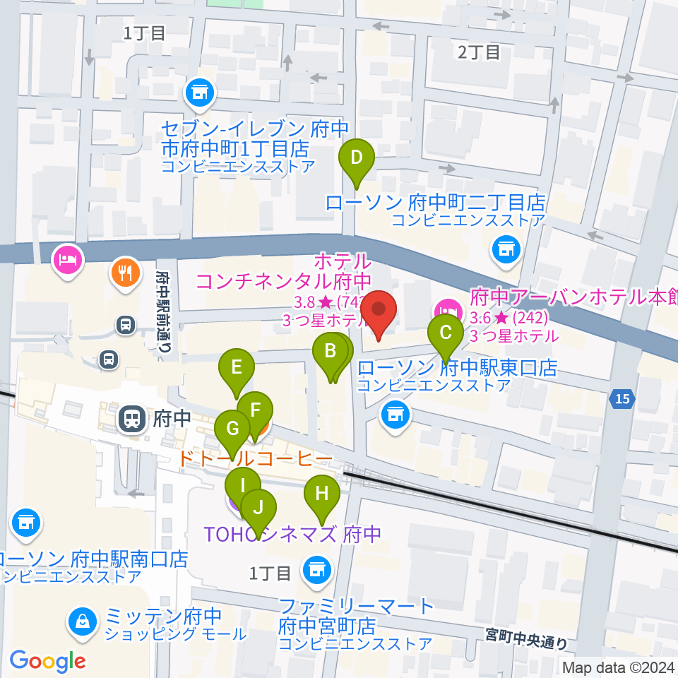 東京府中ギター教室周辺のカフェ一覧地図