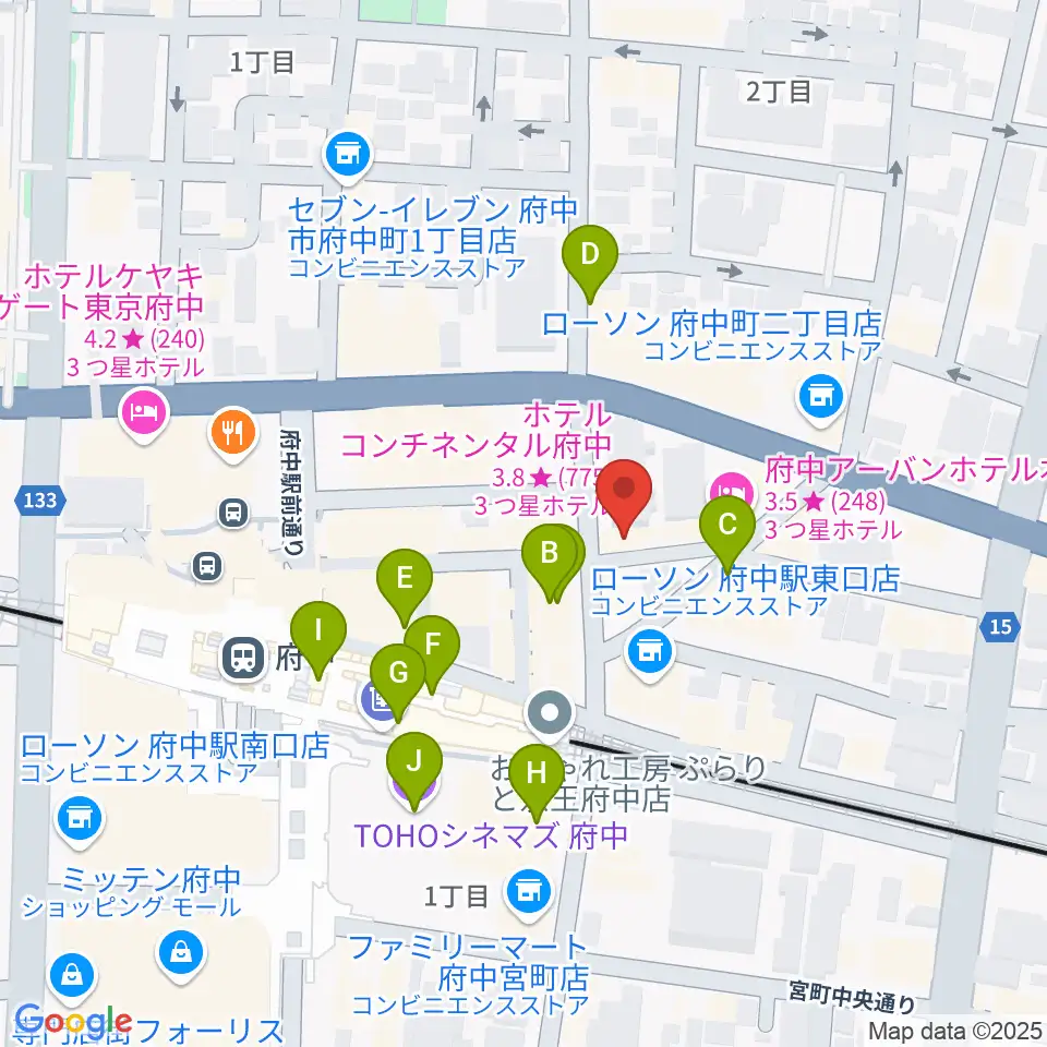 東京府中ギター教室周辺のカフェ一覧地図