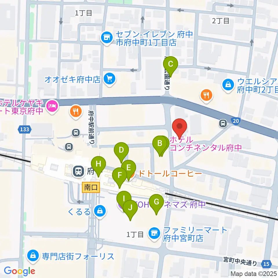 東京府中ギター教室周辺のカフェ一覧地図