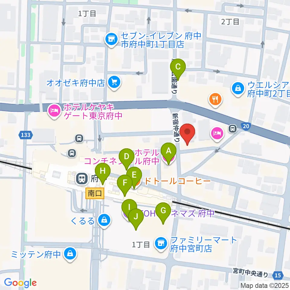 東京府中ギター教室周辺のカフェ一覧地図