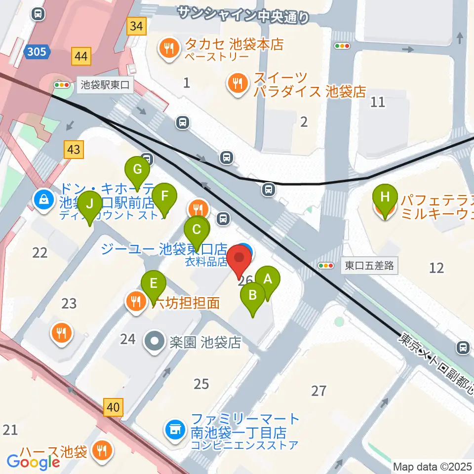 IMC池袋音楽学院周辺のカフェ一覧地図