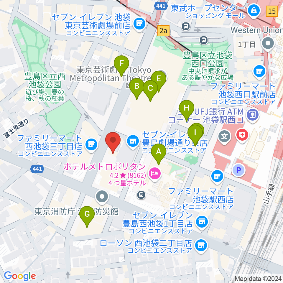 シャイニングボーカル教室 池袋本校周辺のカフェ一覧地図