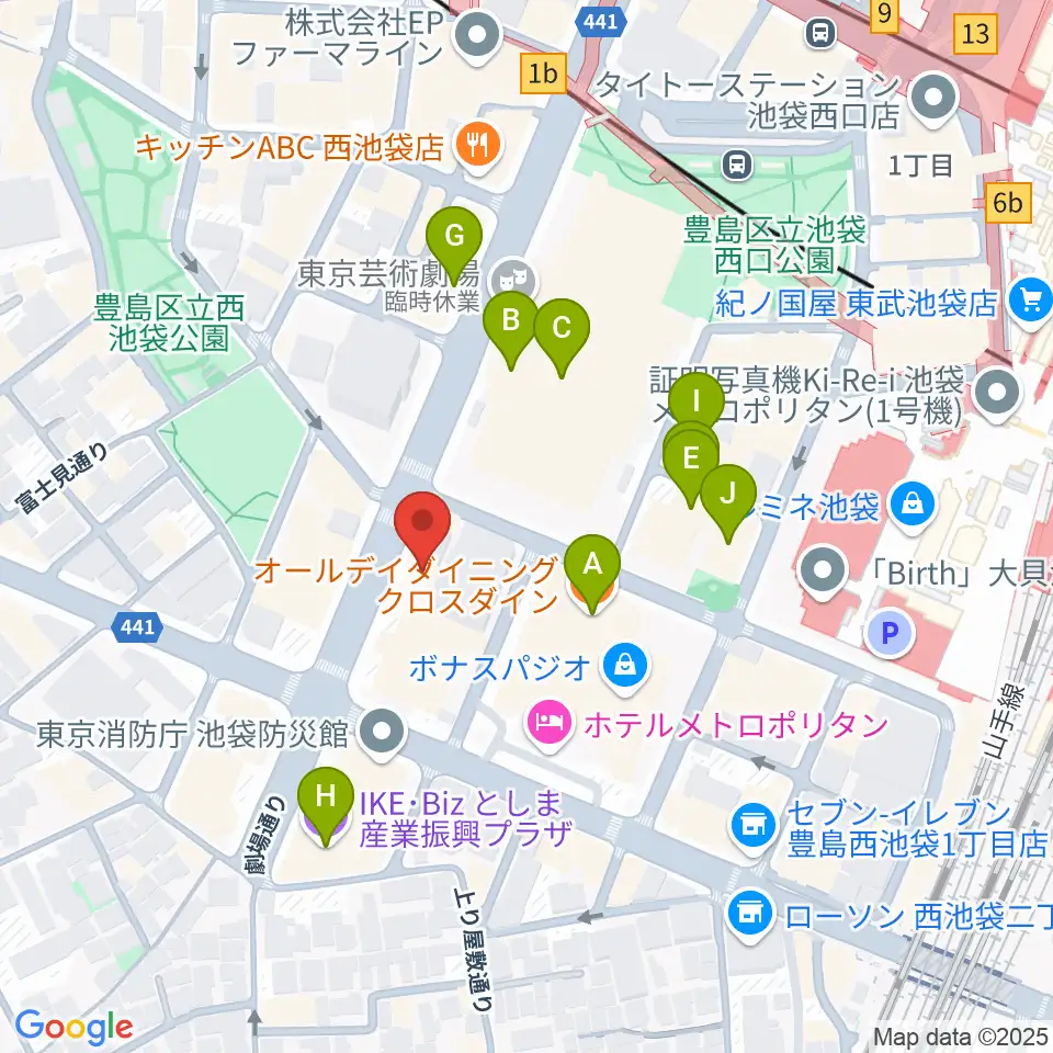 シャイニングボーカル教室 池袋本校周辺のカフェ一覧地図