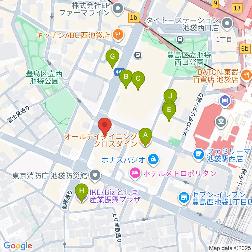 シャイニングボーカル教室 池袋本校周辺のカフェ一覧地図