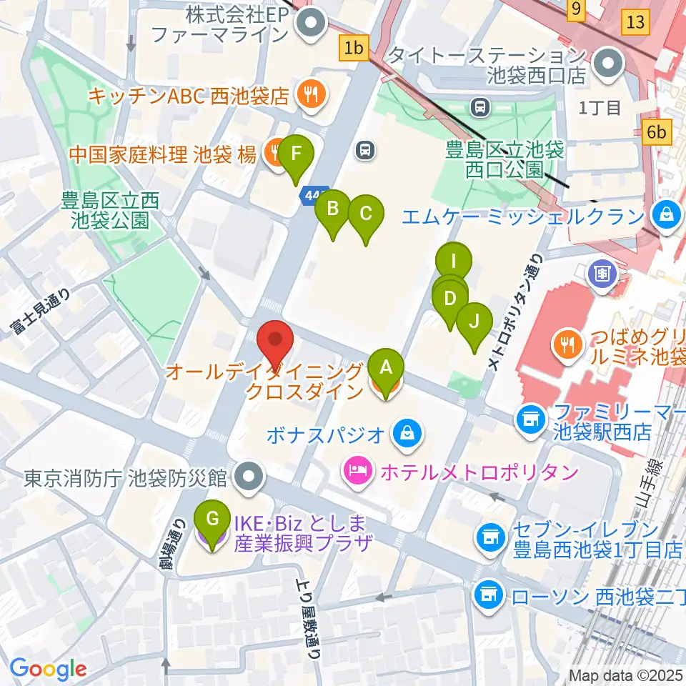 シャイニングボーカル教室 池袋本校周辺のカフェ一覧地図