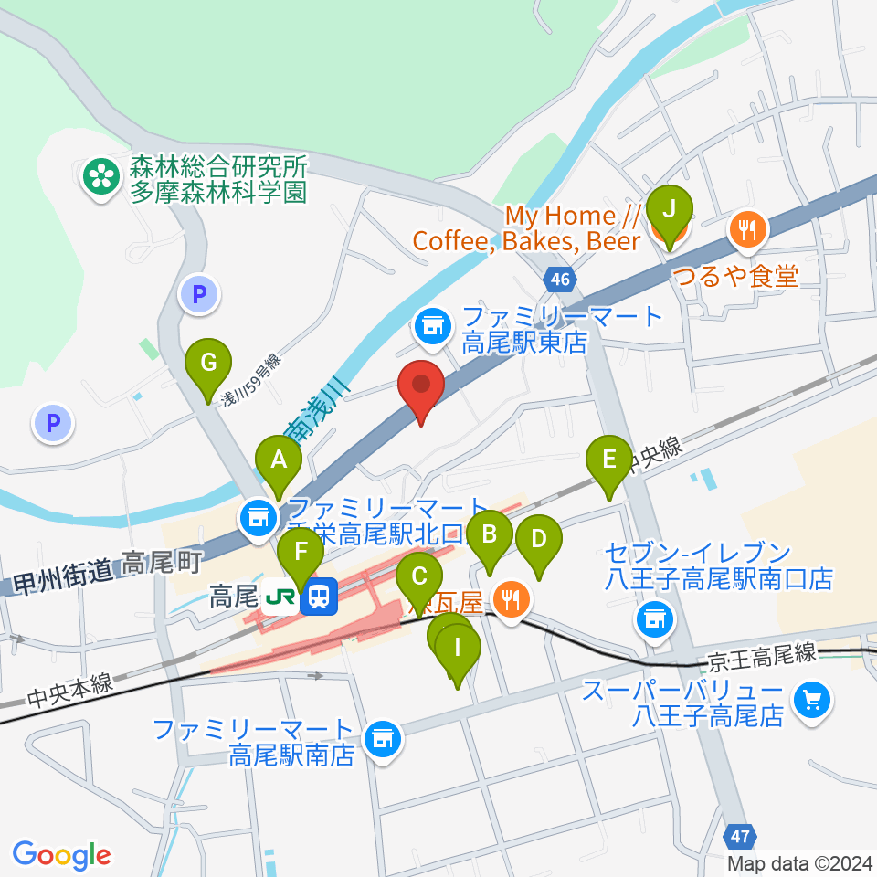 高尾みどり館 音楽教室周辺のカフェ一覧地図