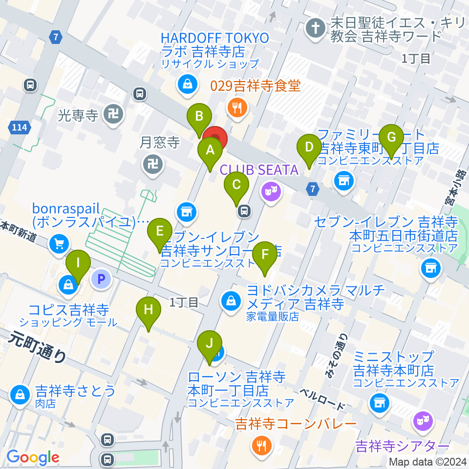 丸石楽器店周辺のカフェ一覧地図