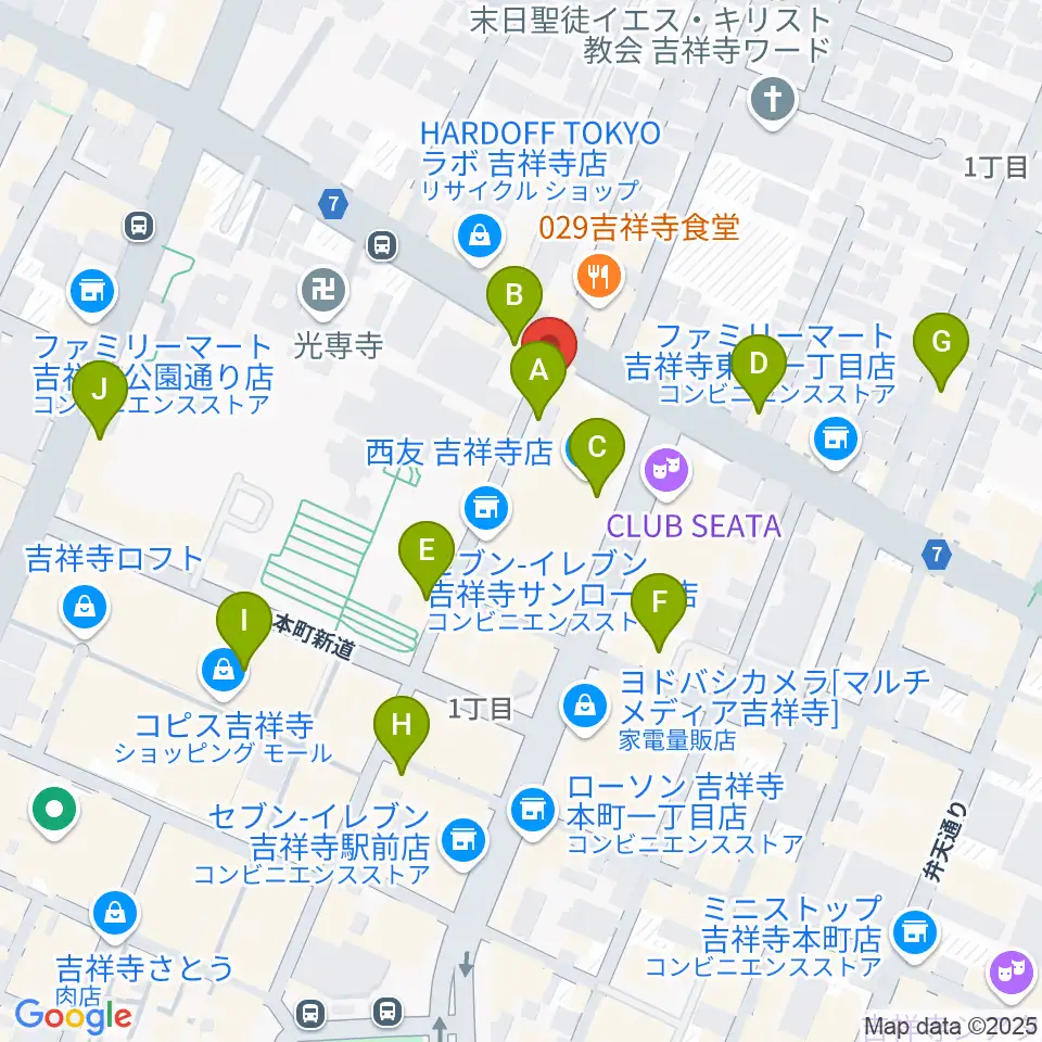 丸石楽器店周辺のカフェ一覧地図