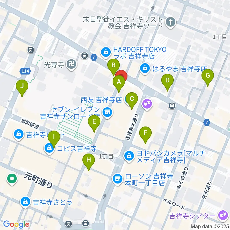 丸石楽器店周辺のカフェ一覧地図