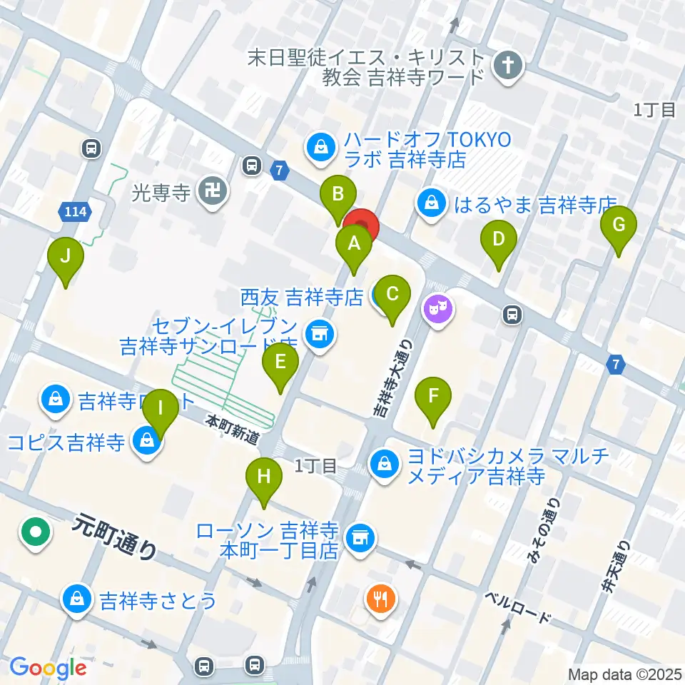 丸石楽器店周辺のカフェ一覧地図