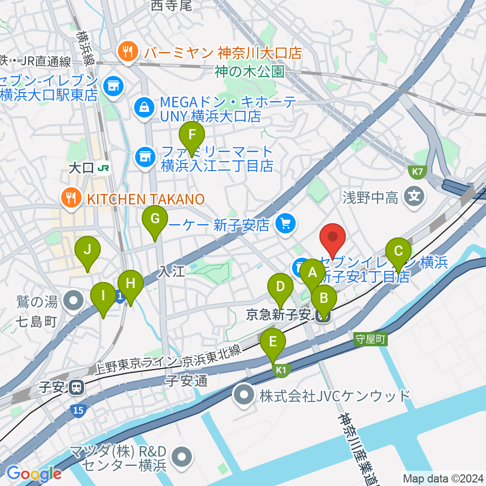 Yuki音楽教室周辺のカフェ一覧地図