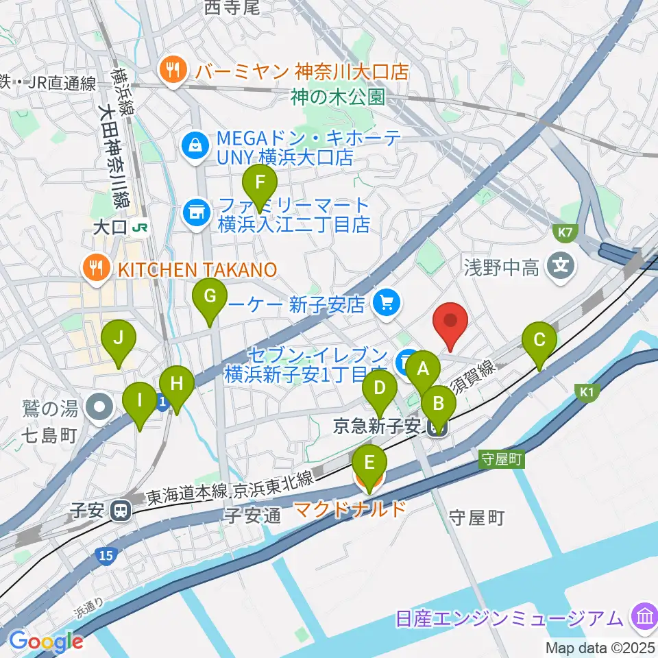Yuki音楽教室周辺のカフェ一覧地図