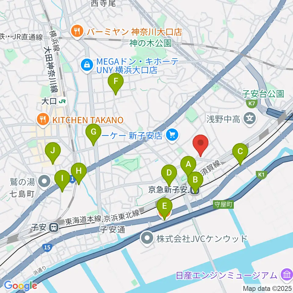 Yuki音楽教室周辺のカフェ一覧地図
