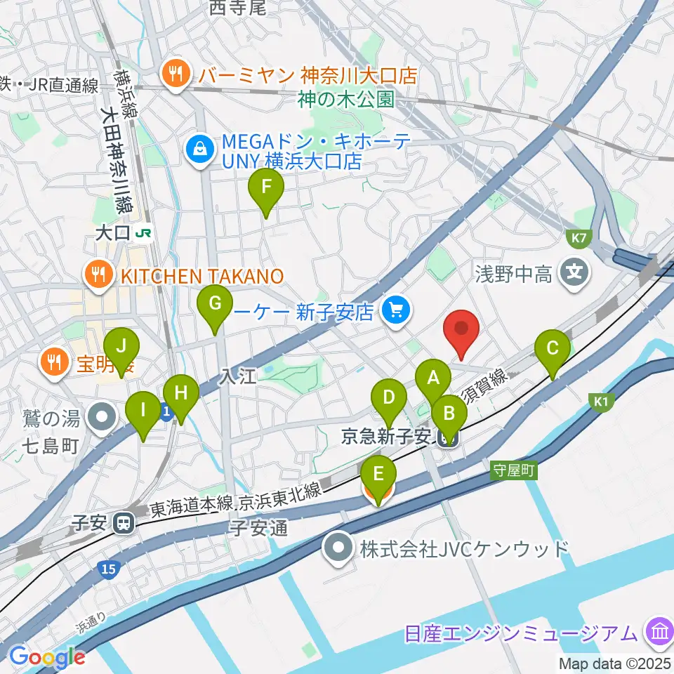 Yuki音楽教室周辺のカフェ一覧地図